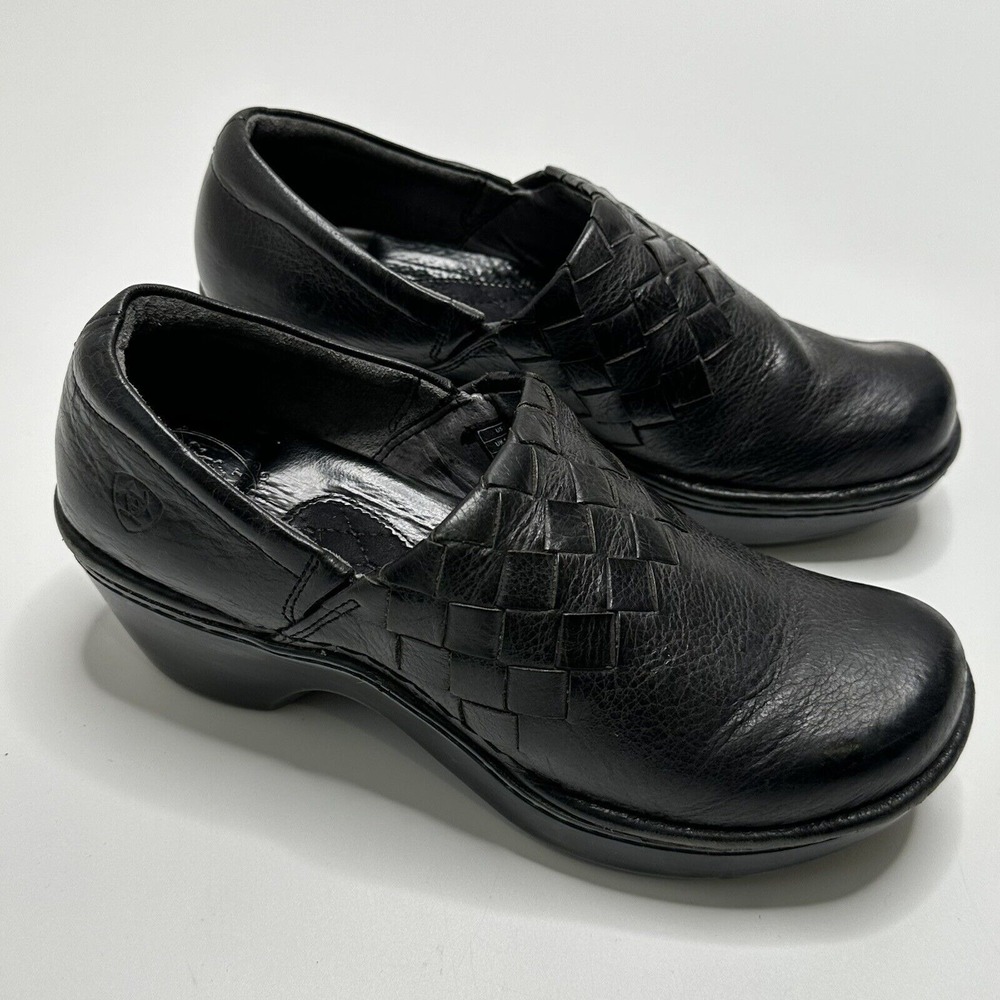 Ariat Black Leather Slip On Casual Clogs Shoes Womens 8 Nurse Work Comfy Comfort